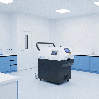 Modern commercial disinfection equipment in use in a professional setting